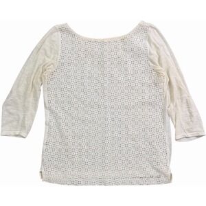 Anthropologie One September White Lace Front 3/4 Sleeve Knit Top Small Women's
